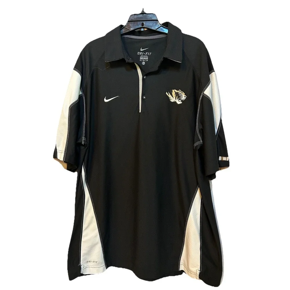 Nike Missouri Tigers Polo Shirt Mens Golf Sz XL Dri Fit Black & White